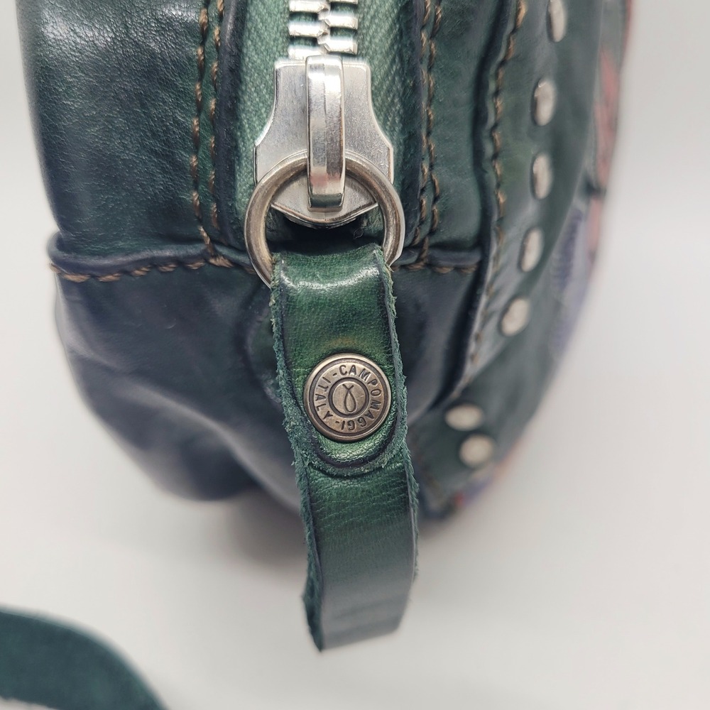 Campomaggi Green Leather Floral Studded Round Crossbody Bag Made In Italy - Picture 12 of 16